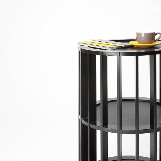 Black powder coated side table detail